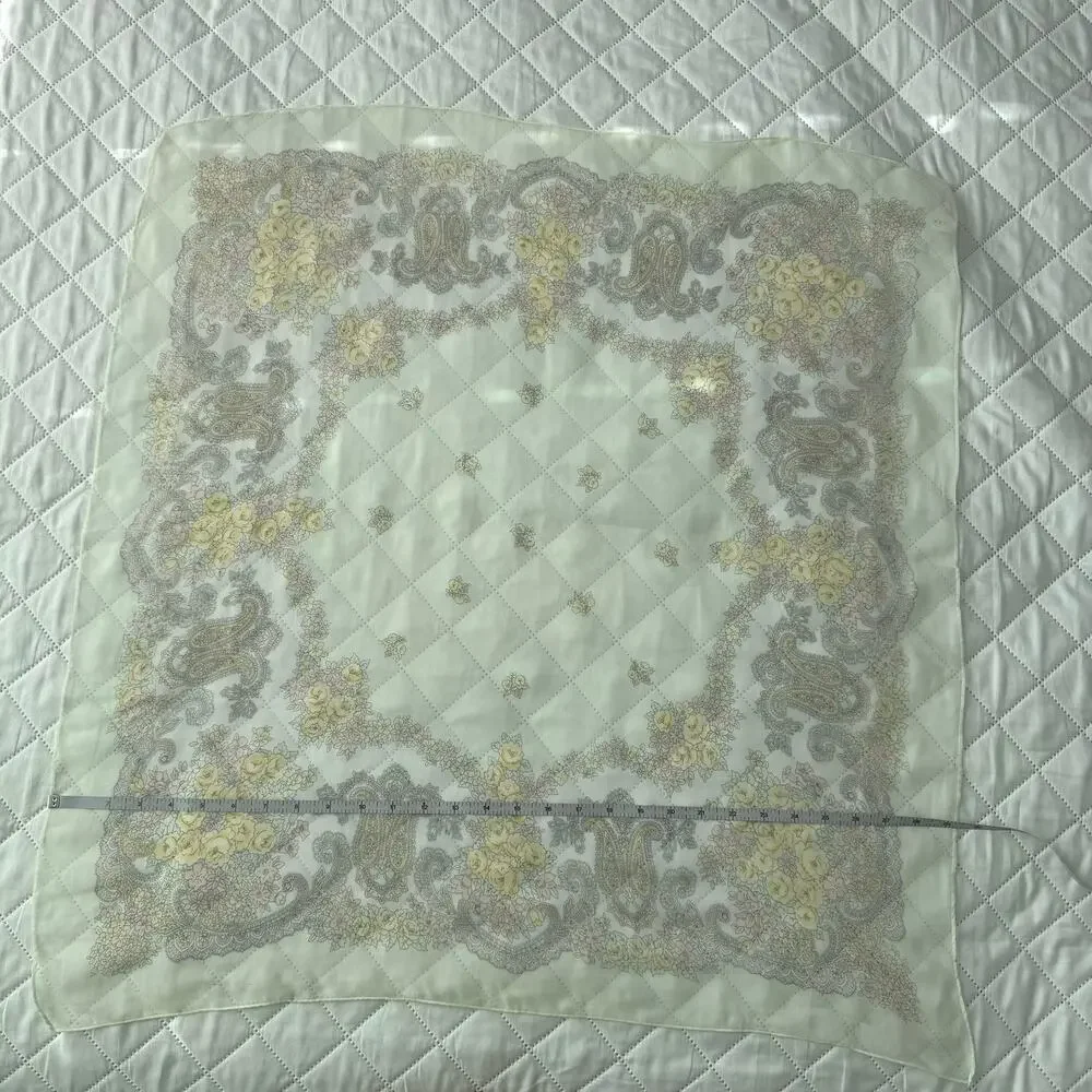 Vintage 100% Silk Scarf Made in Japan Floral Paisley Square Hand Rolled Hem 29”
